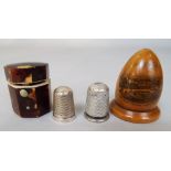 Good 19th century tortoiseshell octagonal thimble case, enclosing a silver thimble, with a further