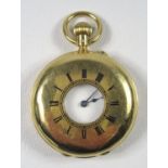 LATE VICTORIAN LADY'S 18 CT GOLD HALF HUNTING POCKET WATCH, WITH A WHITE ENAMEL DIAL BLACK ROMAN