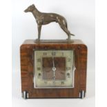 ART DECO MANTEL CLOCK WITH A SQUARE DIAL, ENCLOSING A GERMAN CHIMING AND STRIKING 8 DAY MOVEMENT