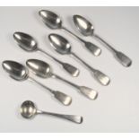 A SET OF SIX GEORGE IV FIDDLE PATTERN TEASPOONS EACH WITH A MONOGRAM 'LS', BY JB, LONDON, 1828,