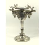 A KENNETH TURNER STAG COLLECTION - CANDLESTICK, NICKLE PLATED METAL (H. 30 CM, W. ANTLER TO ANTLER