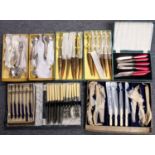 SETS OF SILVER PLATED CUTLERY CASED (A LOT).