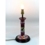 A MOORCROFT POTTERY TABLE LAMP BASE, CIRCA 1990'S, OF CANDLESTICK FORM, TUBE LINED AND PAINTED