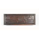 LATE 18TH CENTURY RARE SCOTTISH CARVED MAHOGANY RECTANGULAR BETROTHAL BOX. THE BACK WITH INSCRIPTION