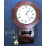 VICTORIAN DROP-DIAL WALL CLOCK WITH A PAINTED CIRCULAR DIAL ENCLOSING A FUSEE 8 DAY MOVEMENT