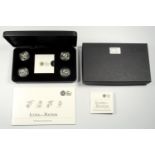 SILVER PROOF SET OF ELIZABETH II 'ICONS OF A NATION FLORAL £1, 2013 - 14, (4), WITH C OF A's AND