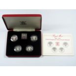 SILVER PROOF SET OF ELIZABETH II £1 COINS, 1984-87, WITH PLAQUE, (4) WITH C OF A, CASED.