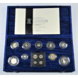 SILVER PROOF SET OF ELIZABETH II MILLENIUM COLLECTION COINS, £5's TO 5 PENCE, INCLUDING MAUNDY