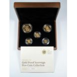 GOLD PROOF SET OF ELIZABETH II COINS, £5 - QUARTER SOVEREIGN, 2011 (5) No. 0867, WITH C OF A,