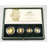 GOLD PROOF SET OF ELIZABETH II COINS, £5 - HALF-SOVEREIGN, 2005 (4) No 0571, WITH C OF A, CASED