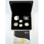 SILVER PIEDFORT PROOF SET OF ELIZABETH II COINS, £5 - 50 PENCE, 2011, (6), WITH C OF A, CASED.