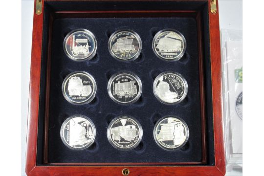 ROYAL MINT SILVER PROOF SET OF CHANNEL ISLANDS ELIZABETH II GOLDEN AGE OF STEAM £5 COINS, 2004, (18) - Image 5 of 6