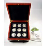 ROYAL MINT SILVER PROOF SET OF CHANNEL ISLANDS ELIZABETH II GOLDEN AGE OF STEAM £5 COINS, 2004, (18)