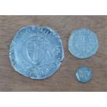 COMMONWEALTH SHILLING, 1653, HALF GROAT, AND A HALFPENNY (3)