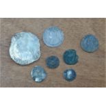 CHARLES I, HALFCROWN, GROAT, THREEPENCE, PENNY, HALFGROAT AND TWO FARTHINGS (7)