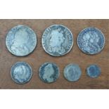 CHARLES II CROWN, 1663, WILLIAM & MARY HALFCROWN, 1689, SECOND REV., F., SHILLING, 1693, 6d, 1693,