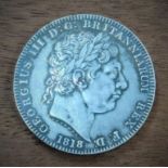 GEORGE III CROWN, 1818, LIX, E.F., SLIGHT MARKS, TONING.