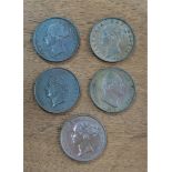 GEORGE IV HALFPENNY, 1826, WILLIAM HALFPENNY, 1837, VICTORIA HALFPENNIES, 1853 (2), 1854, ALL E.F.