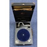 CELEBRO WIND-UP GRAMOPHONE IN A LEATHERETTE CASE, (W.31.4 CM)