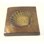 A SQUARE BRONZE SCULPTURE IN THE FORM OF AN EMBEDDED SCALLOP SHELL, STAMPED 'GOTTSCHALK 73' (H. 3.