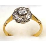 18 CT GOLD, PLATINUM AND DIAMOND DAISY RING, SIZE K 1/2, ILLUSION SET, GROSS WEIGHT 2.3 GRAMS