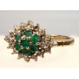 9 CT GOLD DIAMOND AND EMERALD RING, SIZE L, GROSS WEIGHT 2.5 GRAMS