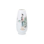 A polychrome porcelain vase, decorated with a figure, flowers and characters. Marked Bo Shan. China,