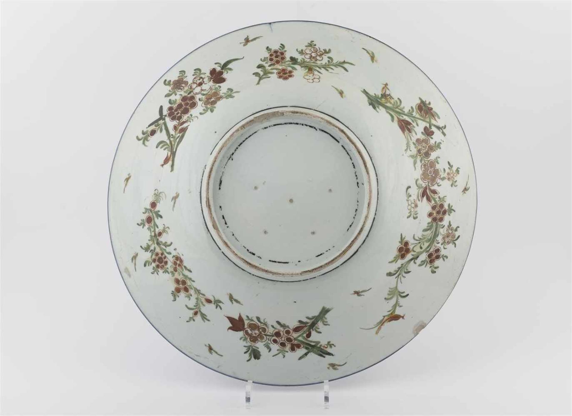 A large blue and white porcelain deep charger, decorated with flower vases and landscapes. Unmarked. - Image 3 of 3