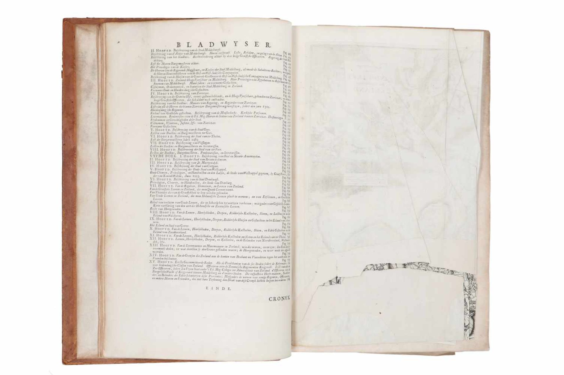 Boek: 'Nieuwe Cronyk van Zeeland', door M. Smallegange, 1696. In 19-eeuwse lederen band. - Image 4 of 5