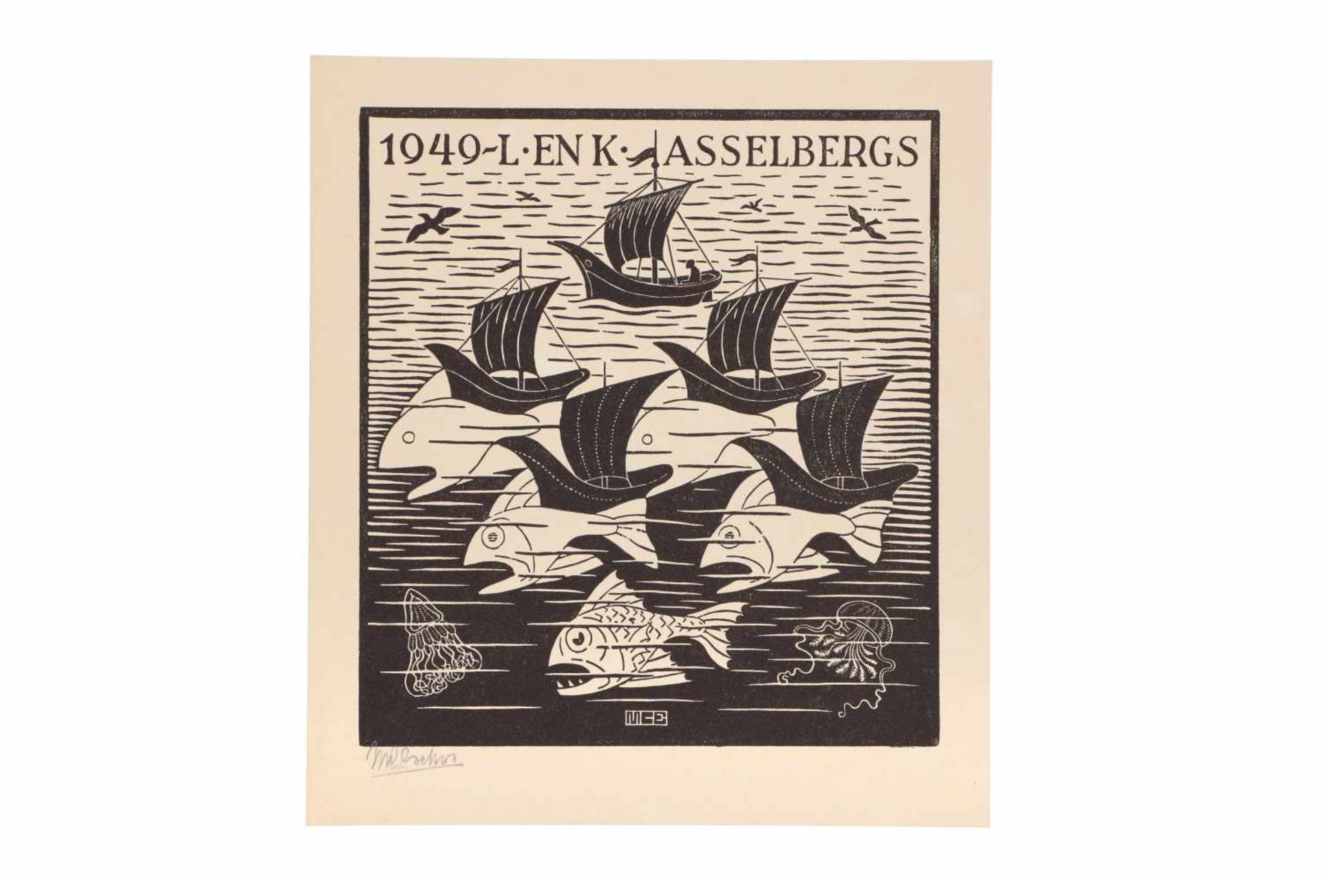 Maurits Cornelis Escher (1898-1972) 'Nieuwjaarswens 1949, L. en K. Asselbergs', gesigneerd l.o.,