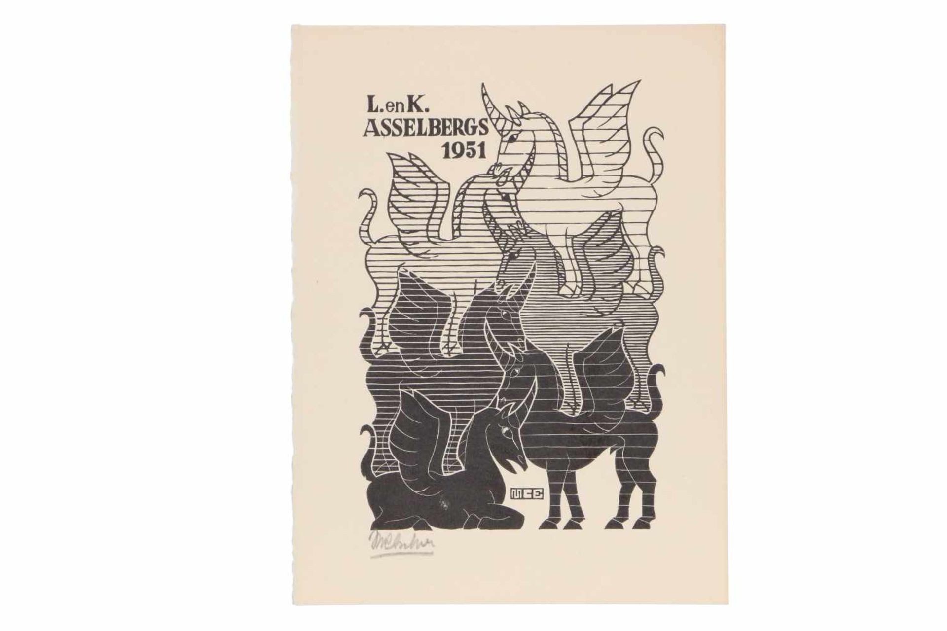 Maurits Cornelis Escher (1898-1972) 'Nieuwjaarswens, L. en K. Asselbergs 1951', Breda, oktober 1950,