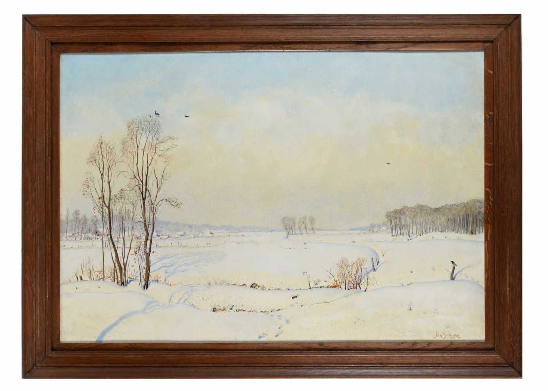 Jan Strube (1892-1985) 'Het Markdal te Breda in de winter', gesigneerd r.o., paneel. Afm. 70 x 102 - Image 2 of 5