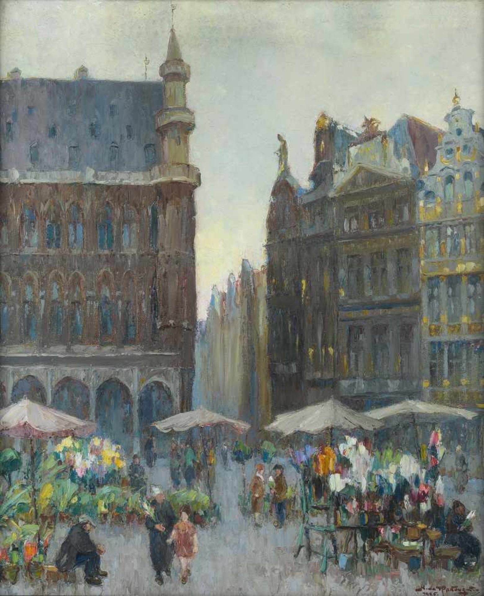Mecislas de Rakowsky (1882-1947) 'Brusselse grote markt', gesigneerd en gedateerd 1925 r.o., doek.
