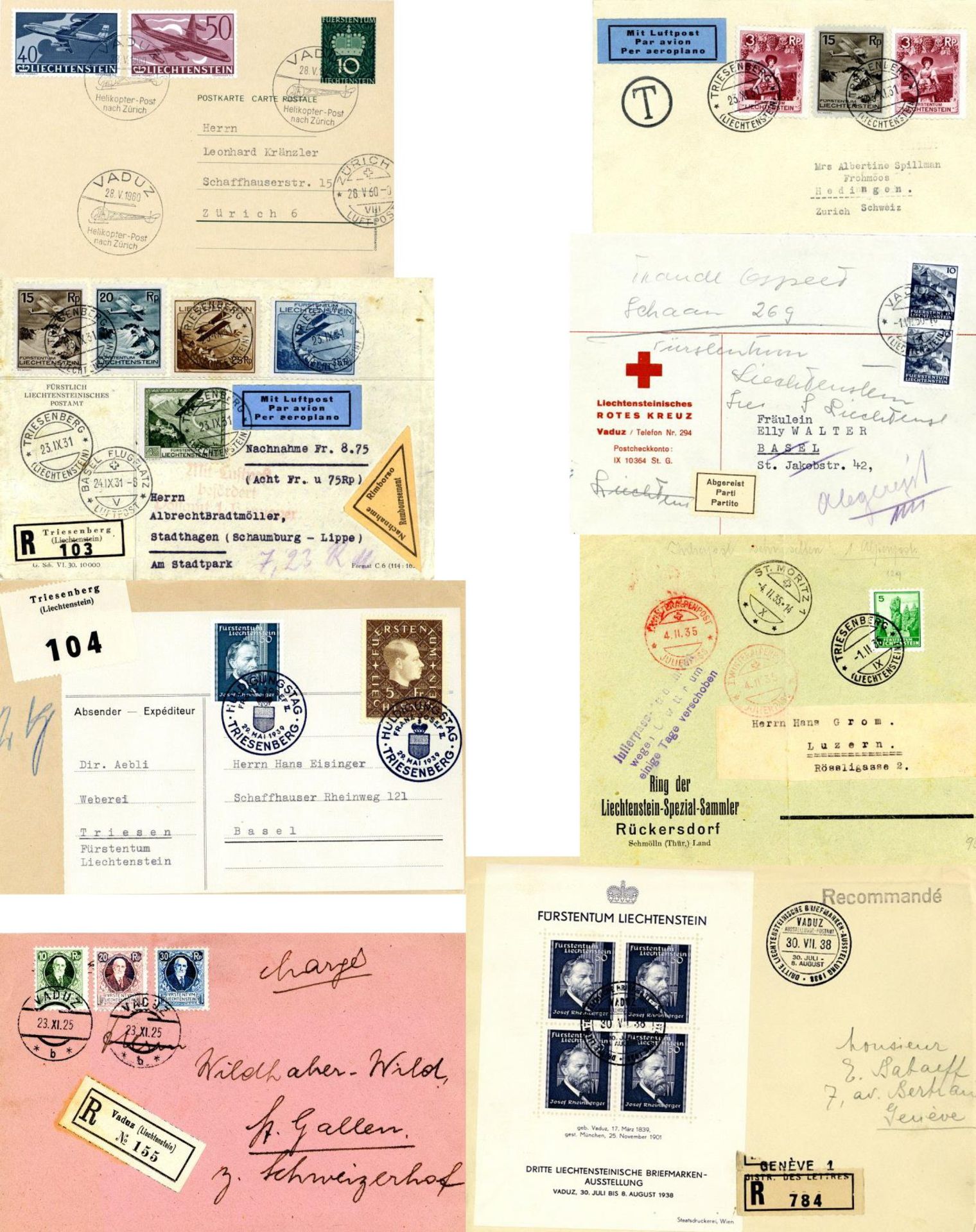Liechtenstein 1904/1999 schöne vierbändige Briefesammlung mit mehreren hundert Belegen, dabei