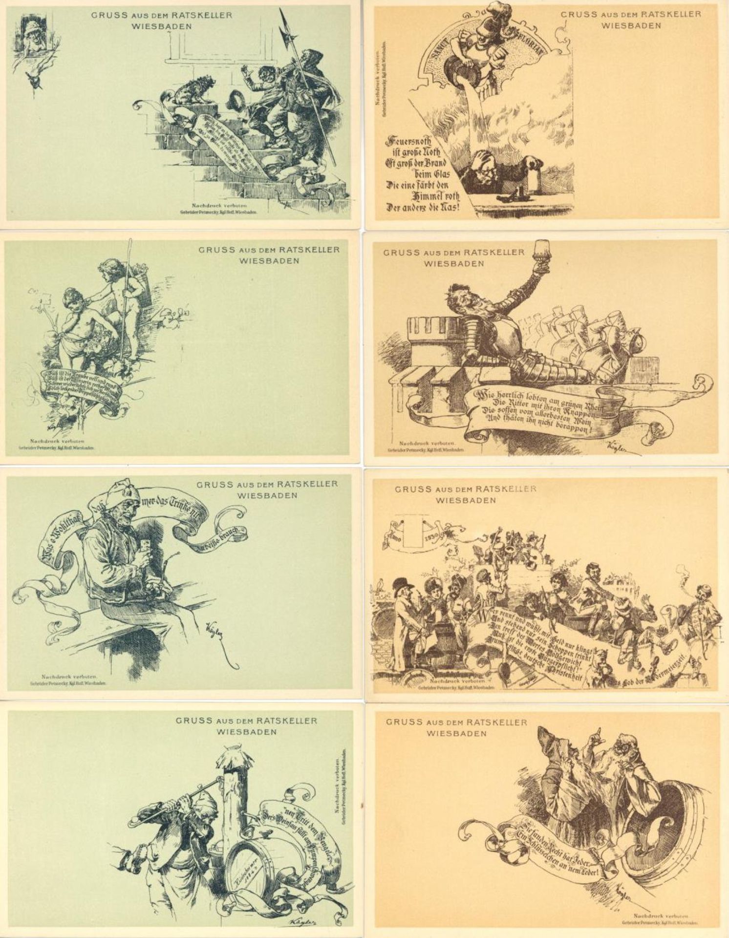 Wiesbaden (6200) Ratskeller Lot mit ca.. 40 Künstler-Karten um 1905 I-II