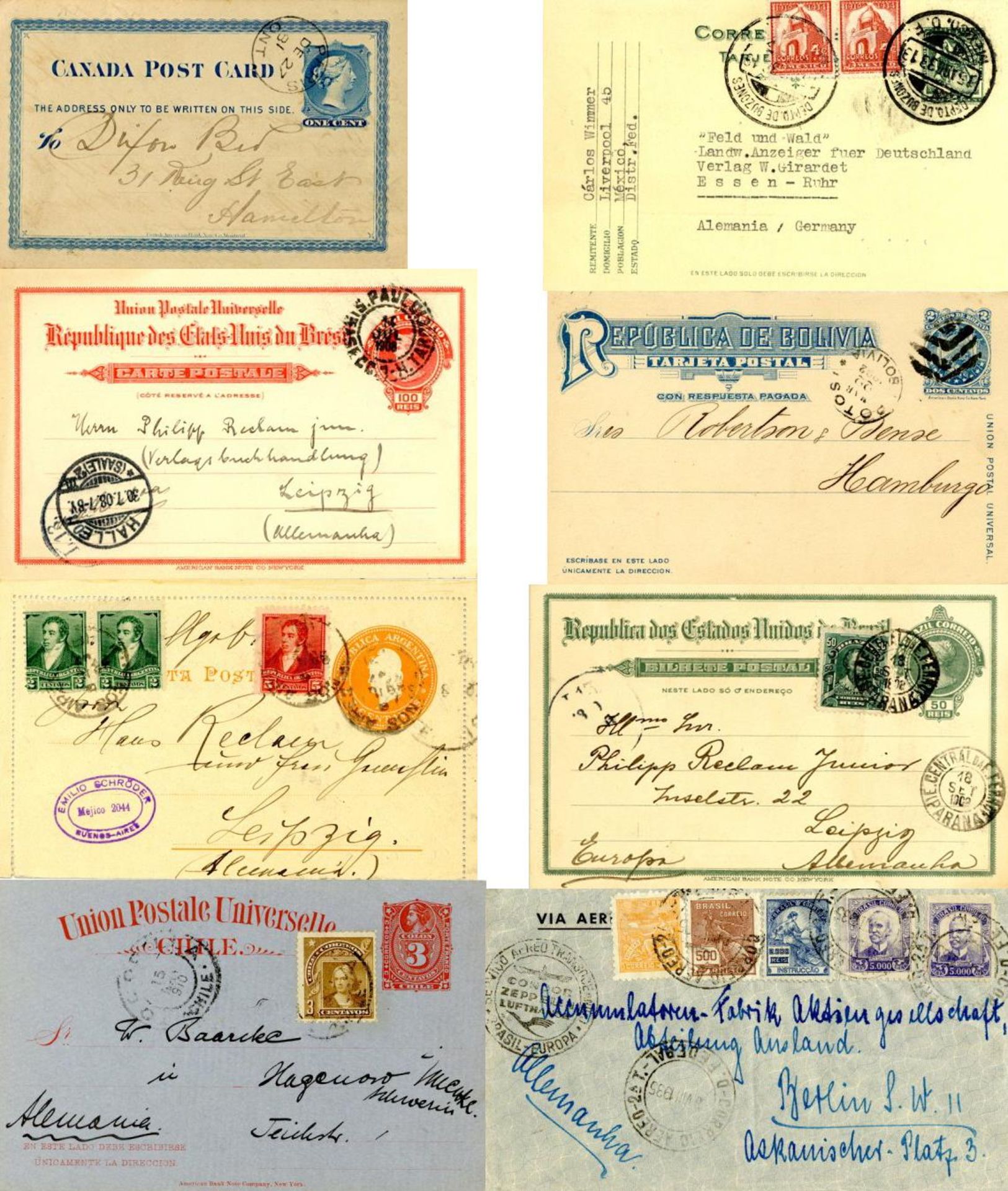 Süd- und Mittelamerika 1890/1970 ca. 180 Ganzsachen Karten Umschläge Streifbänder Kartenbriefe dabei