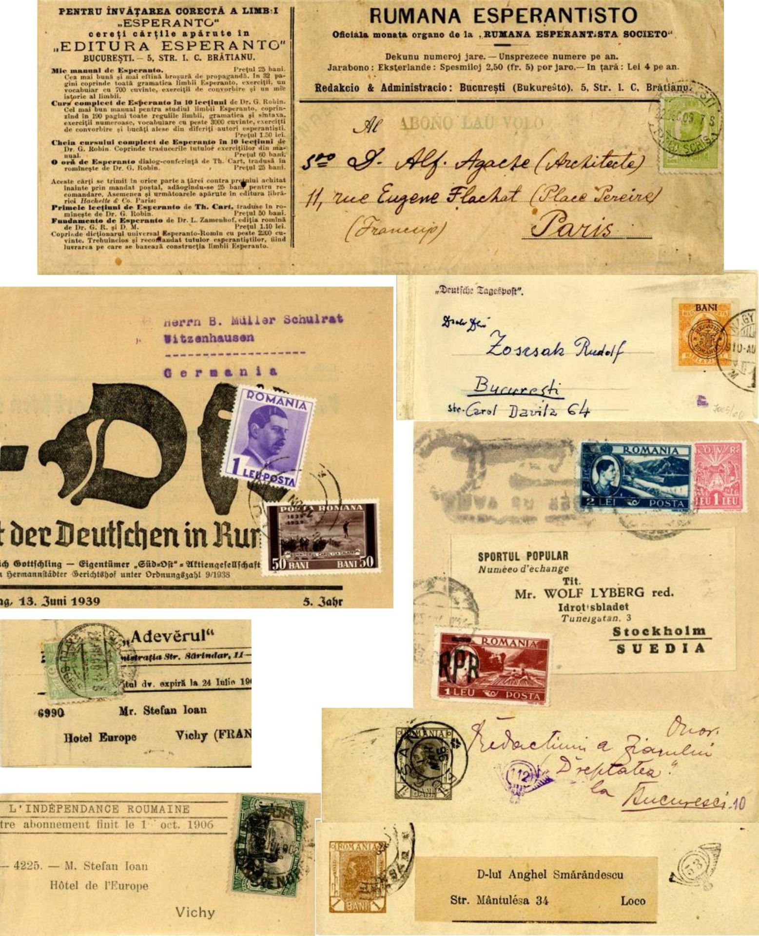 Rumänien 1894/1948 ca. 32 Streifbandsendungen, dabei viele Ganzsachen aber auch Streifbänder incl.