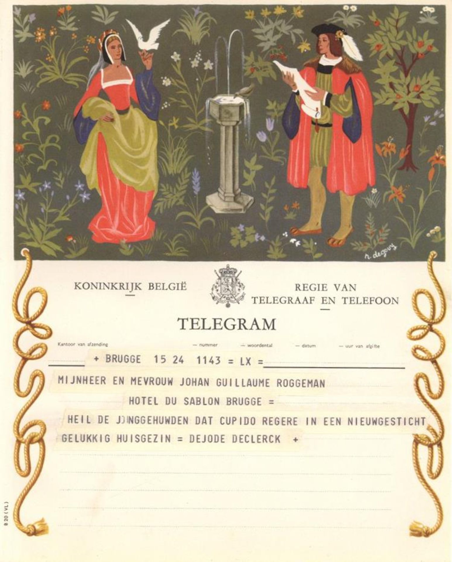 1950/69 neun verschiedene dekorative Telegramme mit vielen unterschiedlichen Motiven