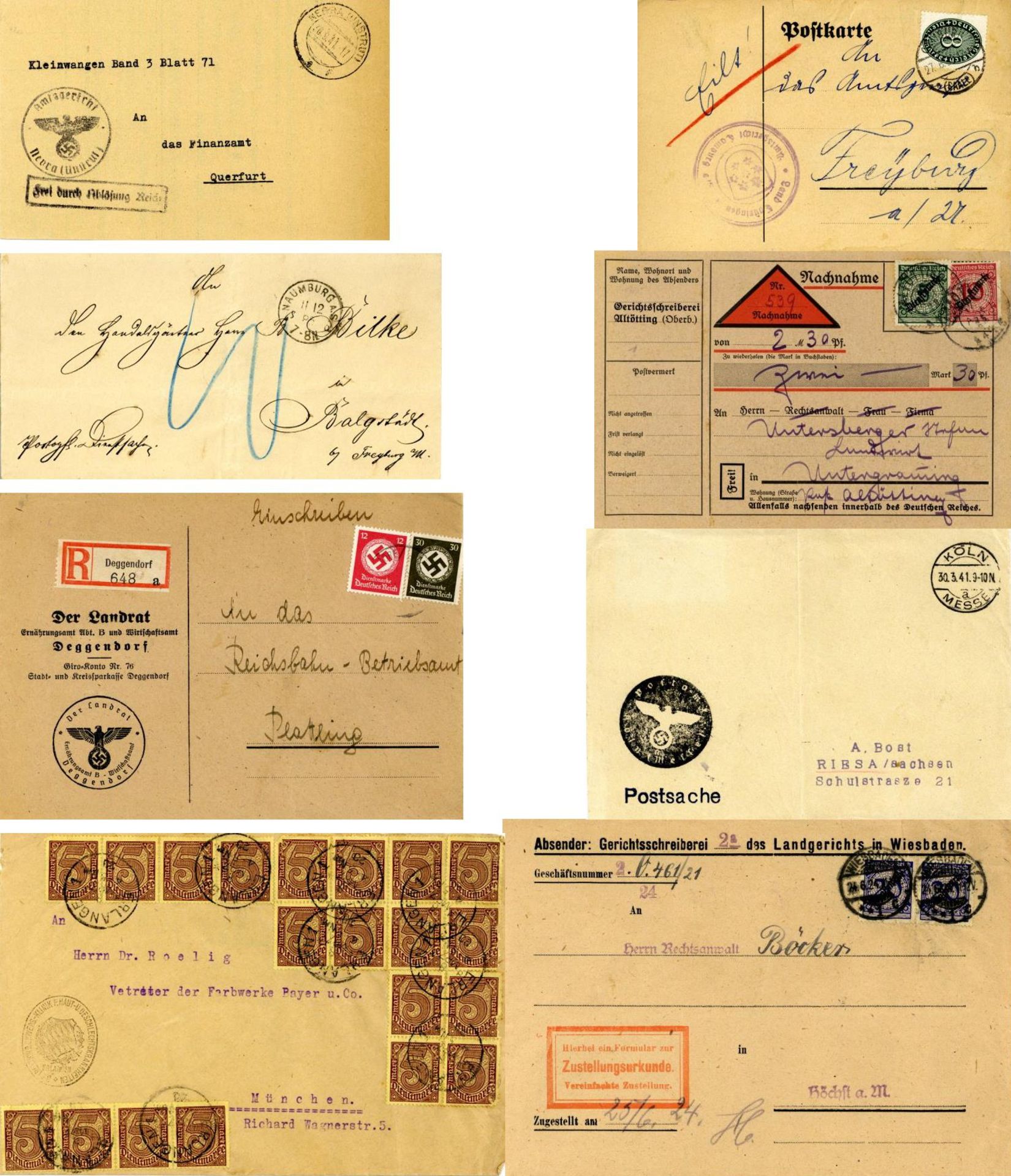 Deutsches Reich !894/1942 ca. 30 Belege Karten Briefe Dienstpost, dabei mit Zustellurkunde, mit
