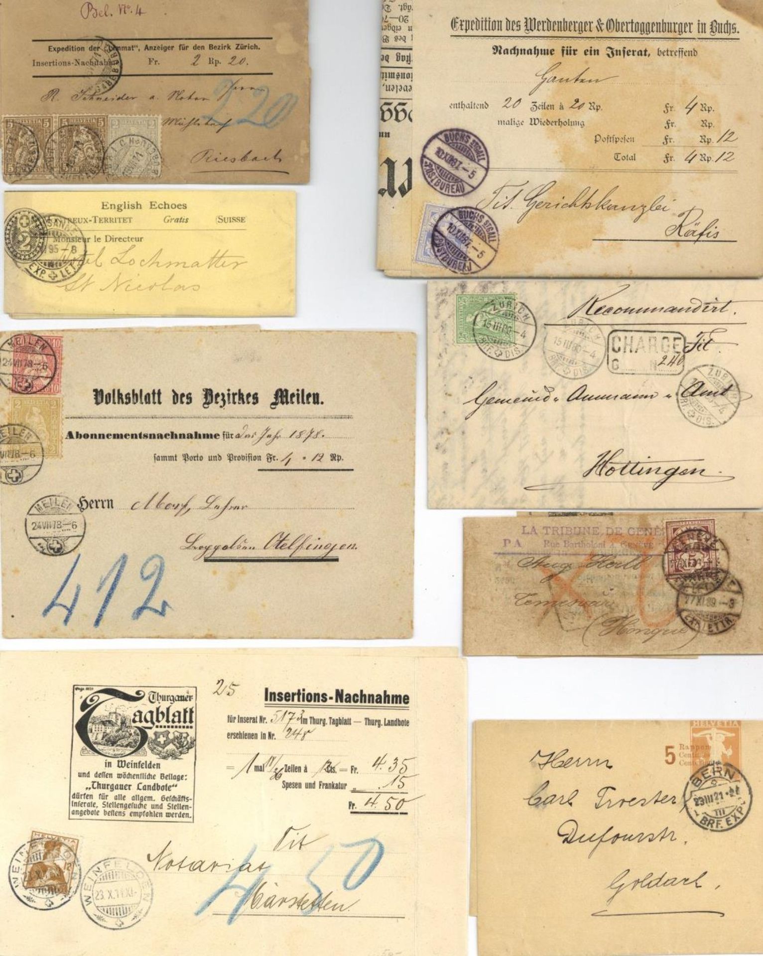 Schweiz 1871/1931 ca. 40 Belege, Streifbänder, Ganzsachen, Briefe, Drucksachen, auch Einschreiben,
