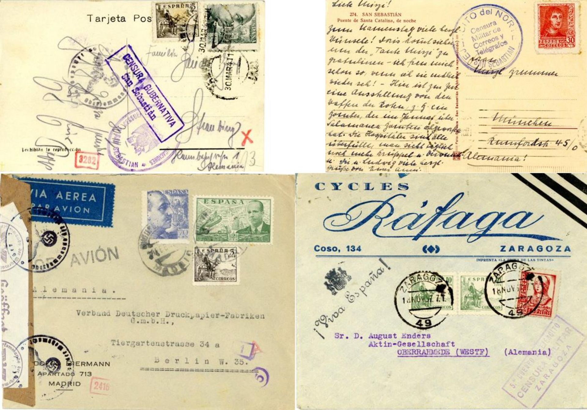 1937/41 ca. 50 Briefe und Karten alle mit diversen Zensurstempel und -verschlussstreifen (incl.