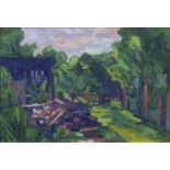 Paul Busch(Burschen 1889 - Cottbus 1974)Gartenhaus bei AhrenshoopÖl/Karton, 44 x 62,5 cm, auf dem