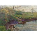 Ernst Eitner(Hamburg 1867 - Hamburg 1955)Vorfrühling an der AlsterUm 1894, Öl/Lw., 49,5 x 70 cm,