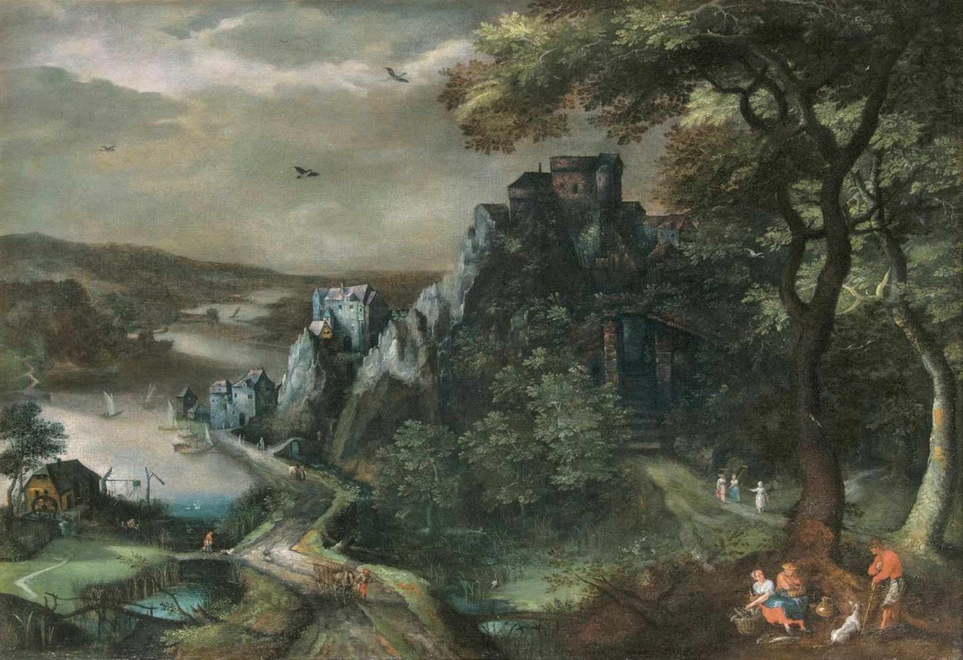 David Vinckboons(Mecheln 1576 - Amsterdam 1629)Weite Landschaft mit Burg auf einem HügelUm 1603,