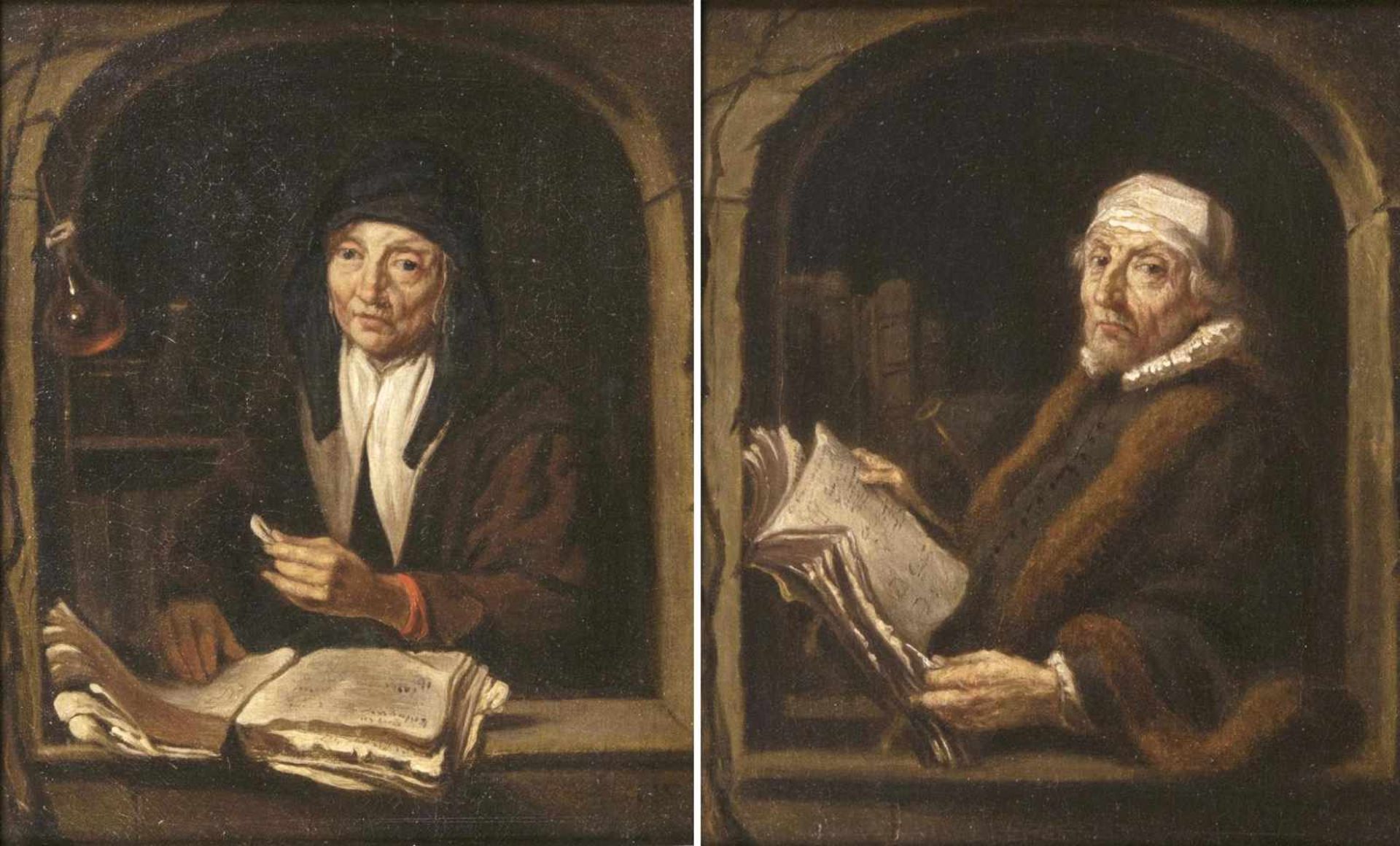 Thomas Wyck(Beverwijck 1616 - Haarlem 1677), zugeschr.Paar GelehrtenportraitsÖl/Lw., je 23,5 x 20