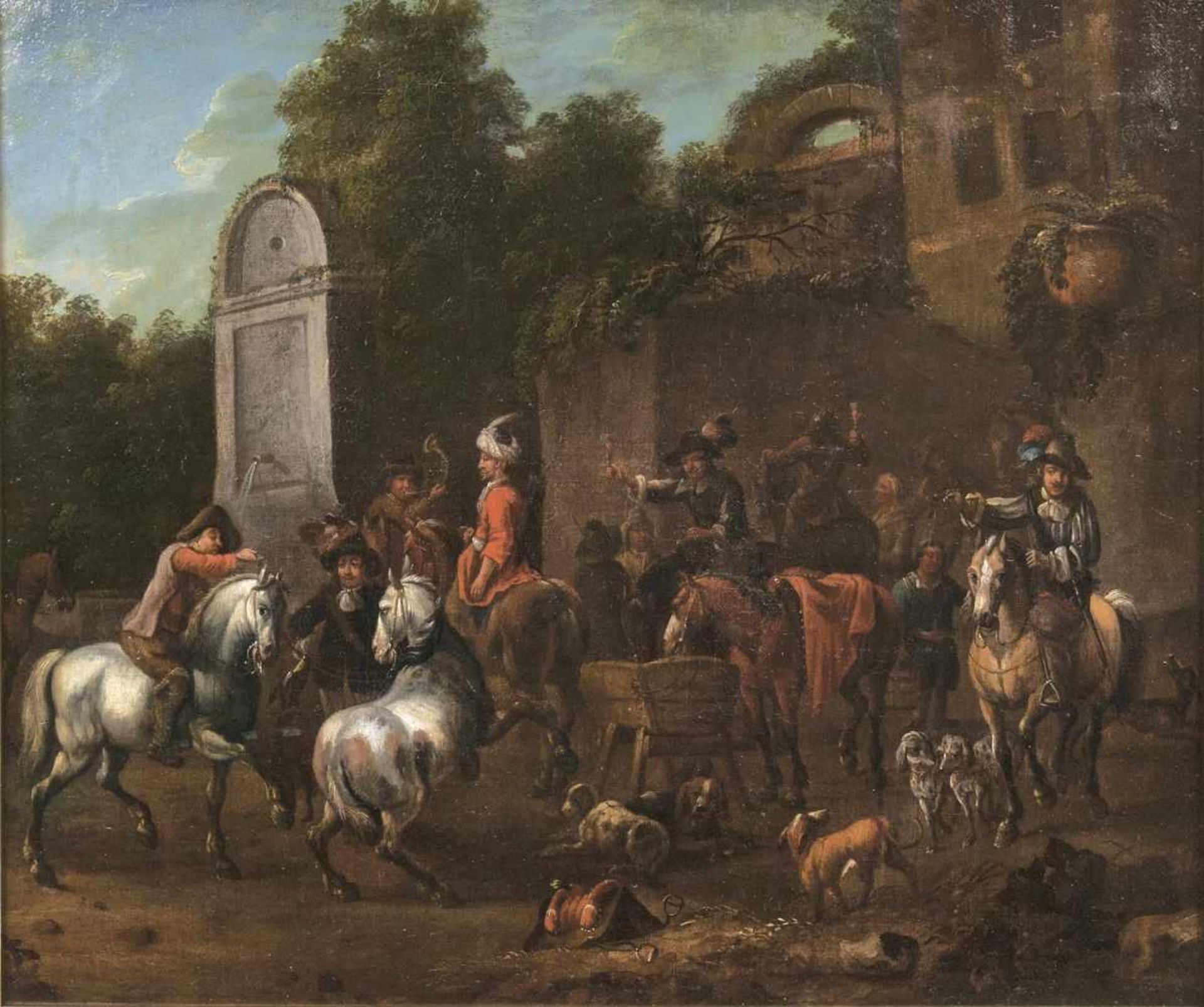 Barend Gael(Haarlem 1630 - Haarlem 1698), zugeschr.Rastende JagdgesellschaftÖl//Lw., 63 x 73,5 cm,