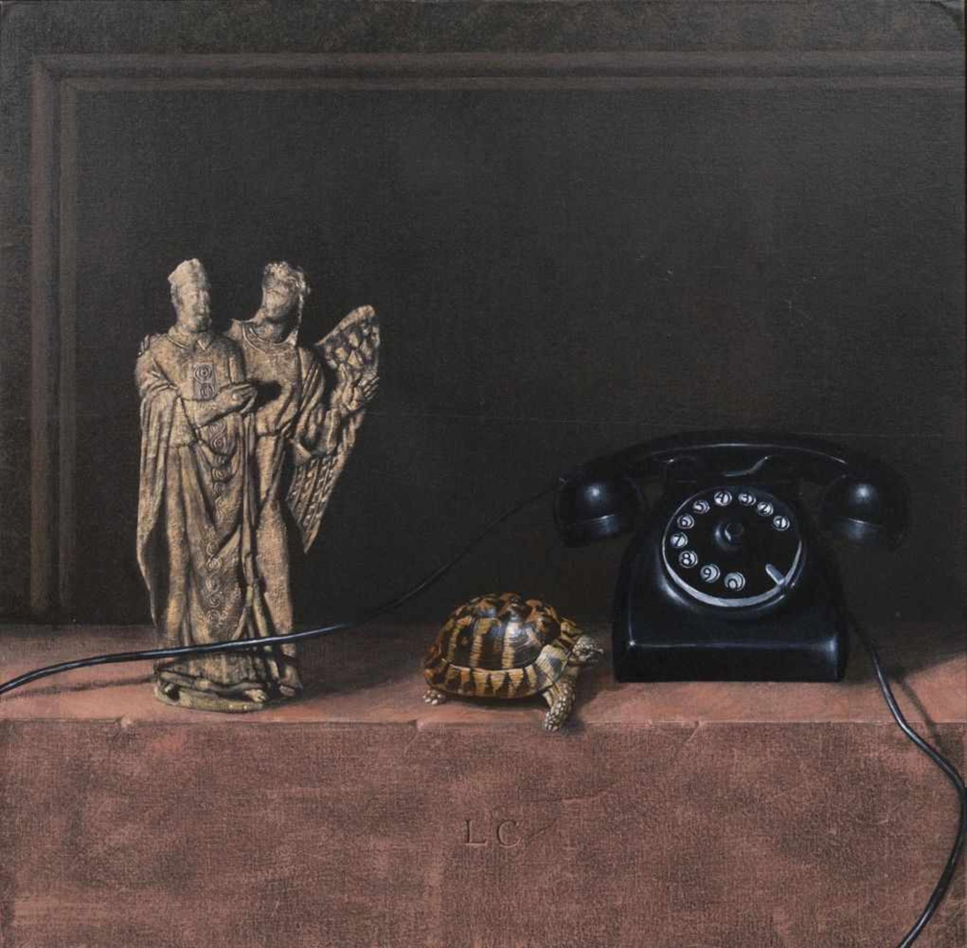 Leonardo Caboni(Rom 1960)Stilleben mit SchutzengelÖl u. Tempera/Lw./Holz, 61 x 60 cm, in der