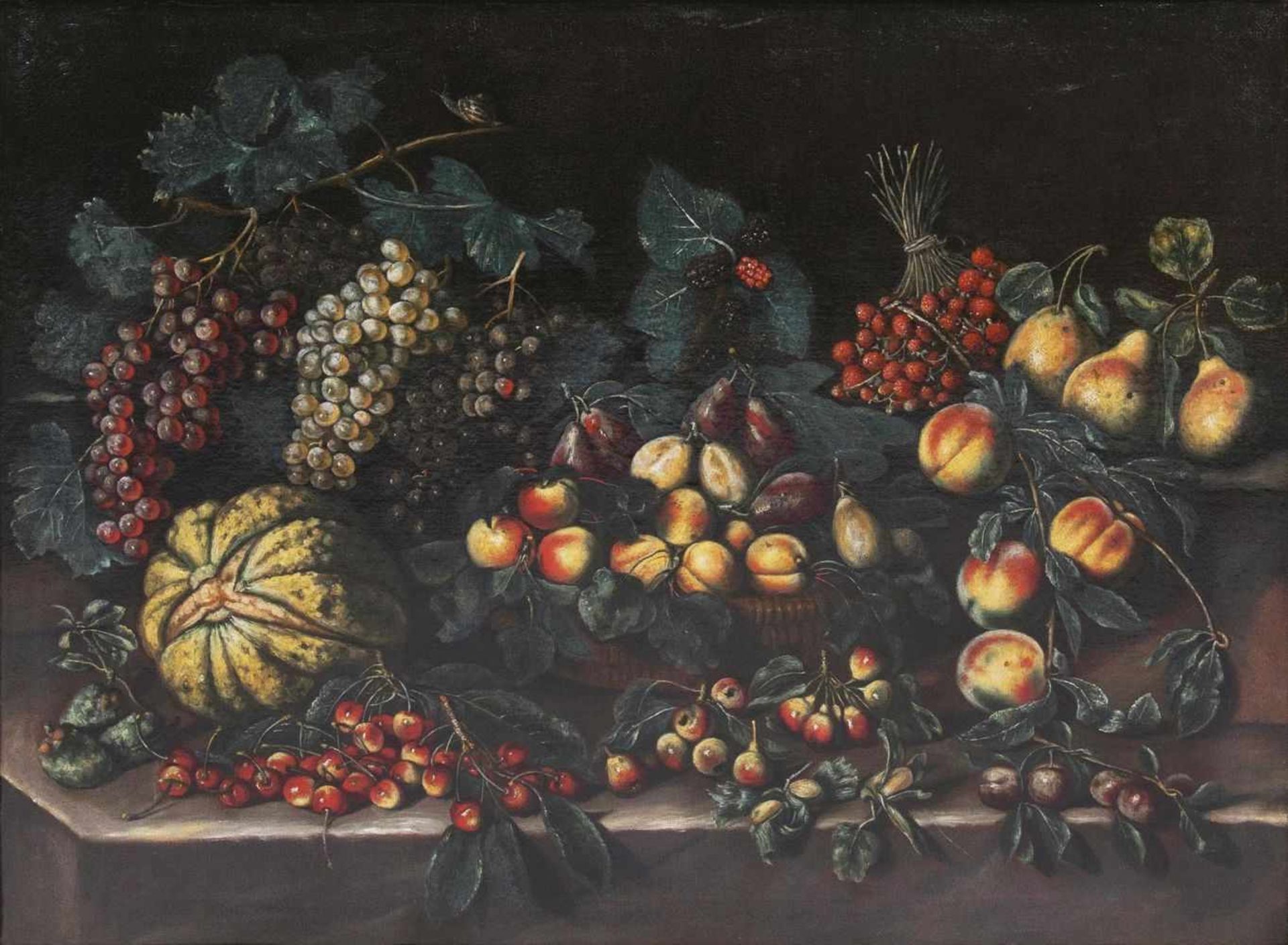 Agostino Verrocchi(1586 - 1659)Großes FrüchtestillebenÖl/Lw., 72,5 x 95 cm, rest,. doubl. -