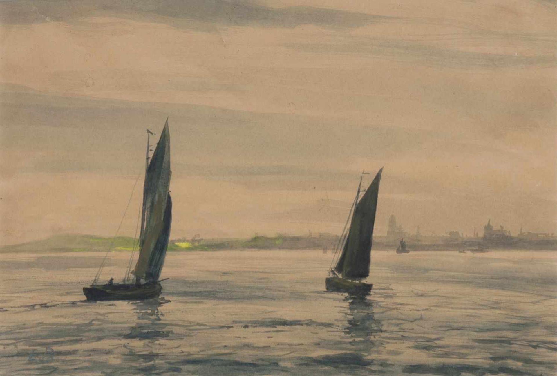 Elisabeth Büchsel(Stralsund 1867 - Stralsund 1957)Segler vor StralsundAquarell, 24,5 x 36 cm, l.