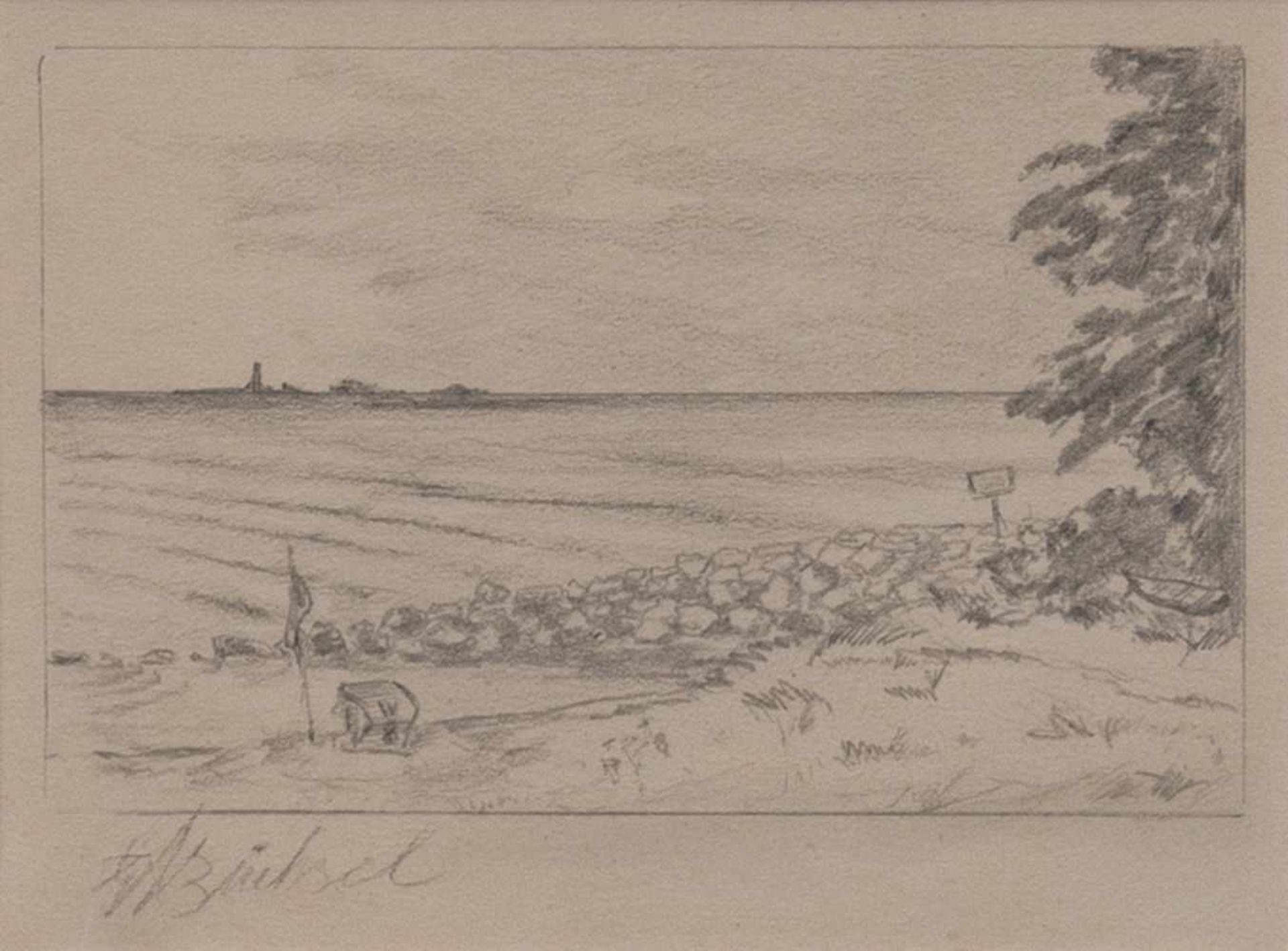 Elisabeth Büchsel(Stralsund 1867 - Stralsund 1957)Blick auf HiddenseeBleistiftzeichnung, 11,5 x 15